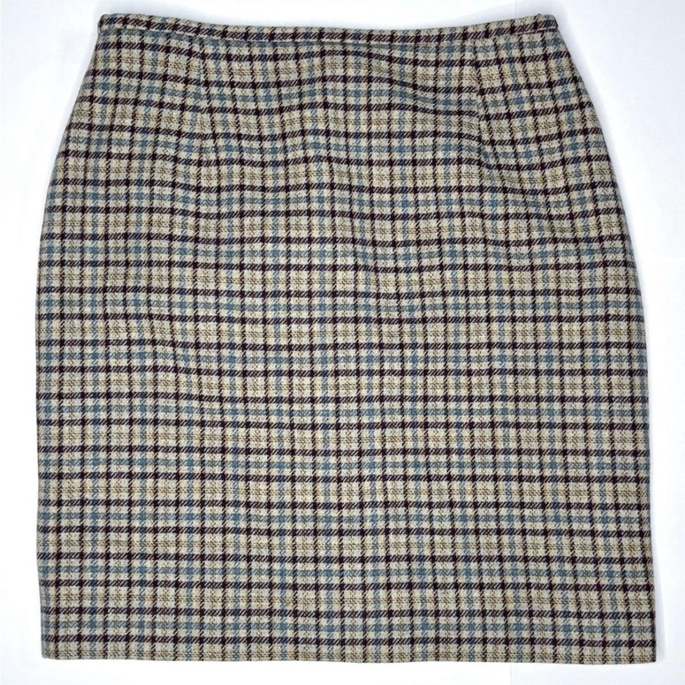 NEW Evan-Picone Wool Plaid Plum & Tan Pencil Skirt- 10